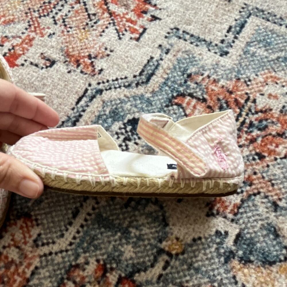 Ralph Lauren Pink Striped Girls Espadrille Hook & Loop Flat US 8